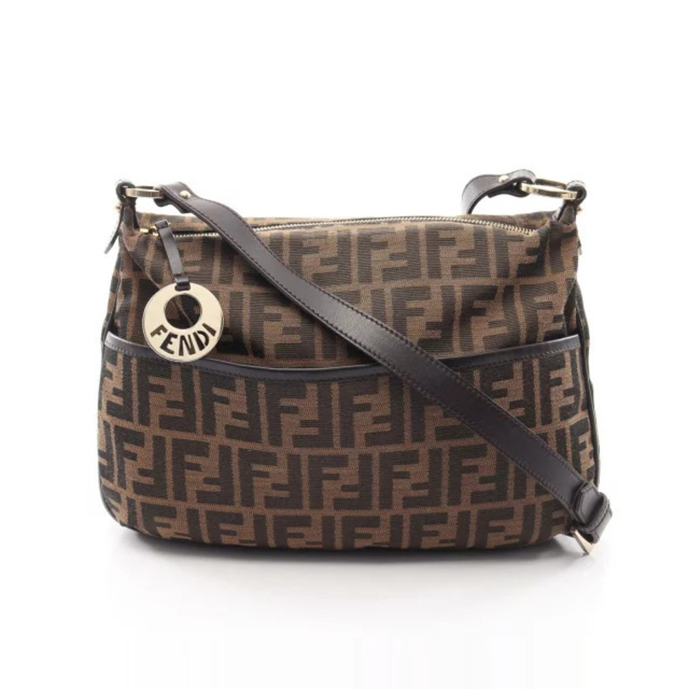 Fendi Zucca Shoulder Bag Canvas Leather Brown